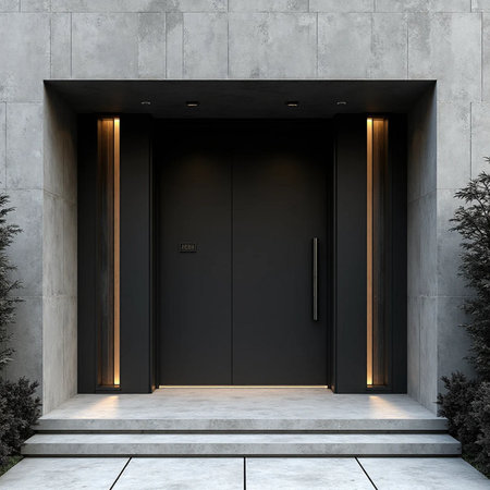 Modern black door entrance with light and shadow. 3D rendering.の素材