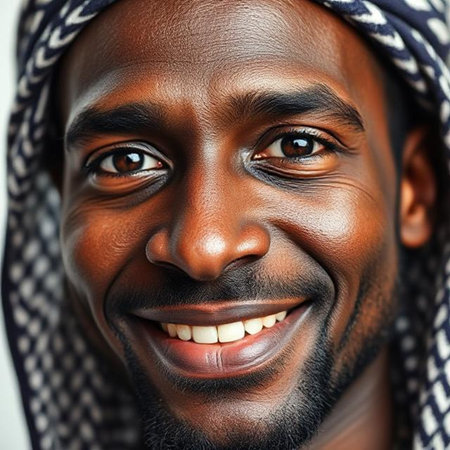 Portrait of a happy Arabian man smiling at camera.の素材