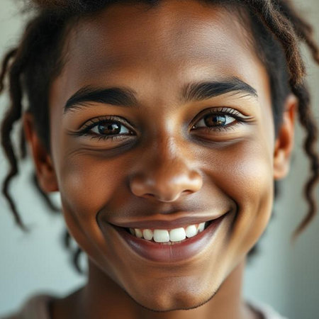 Close up portrait of a smiling young African American woman.の素材