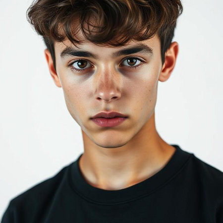 Portrait of a handsome young man in a black T-shirtの素材