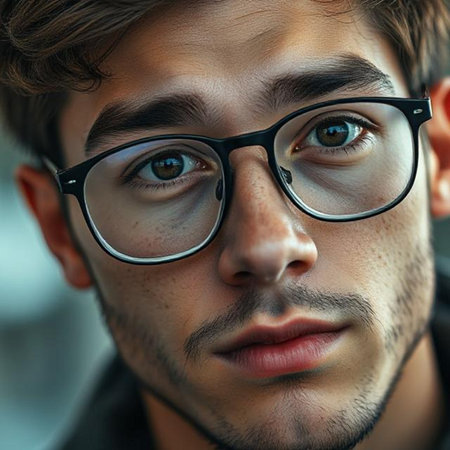 Close up portrait of a handsome young man in eyeglasses.の素材