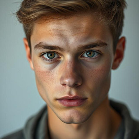 Close-up portrait of a handsome young man. Men's beauty, fashion.の素材
