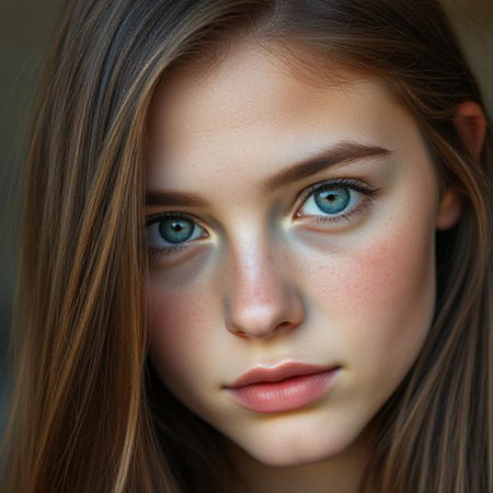 Portrait of a beautiful girl with blue eyes. Close-up.の素材