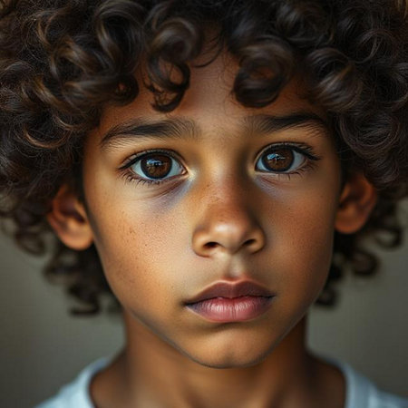 Portrait of cute African American boy with curly hair.の素材