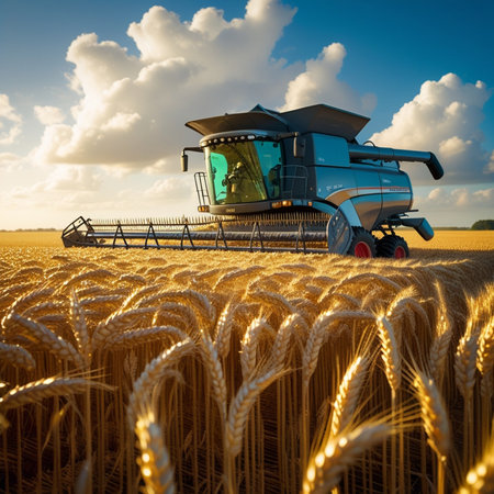 Combine harvester working on wheat field. Harvesting conceptの素材