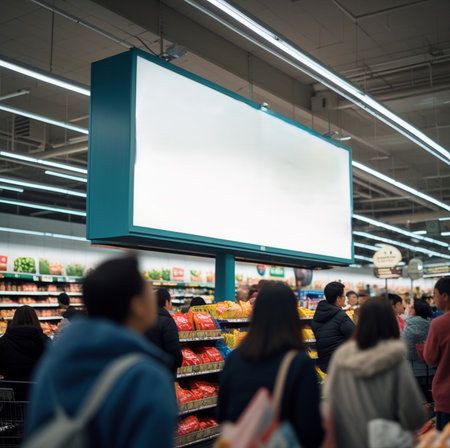Supermarket interior with people walking in the shopping mall. Blur backgroundの素材