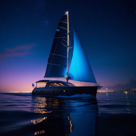 Sailing yacht at night with starry sky. 3d renderingの素材