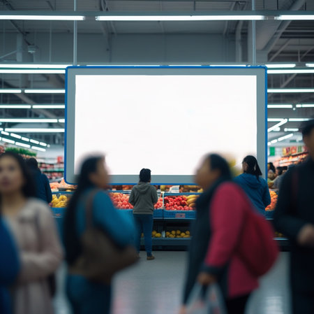 Supermarket blurred background with people walking in the shopping mall, motion blurの素材