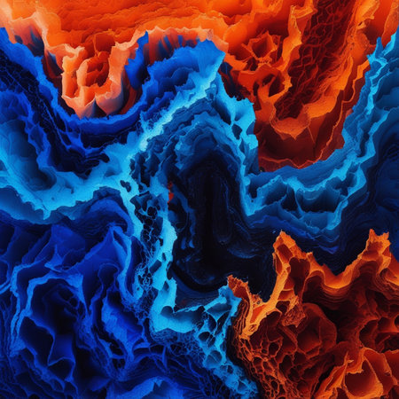 abstract background of blue and orange wavy layers of rock formationsの素材
