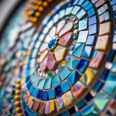 Colorful mosaic on the wall of the building. Abstract background.の素材
