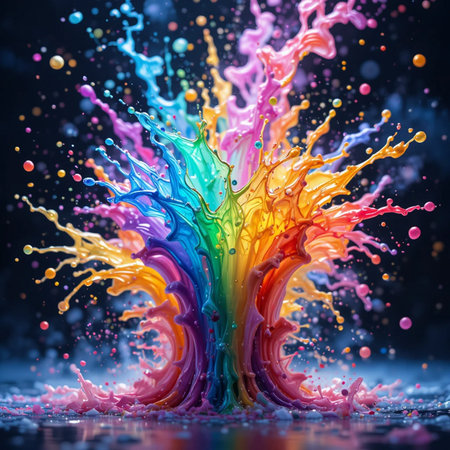 Colorful paint splashes isolated on black background. 3d renderingの素材
