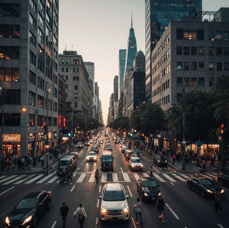 View of the busy streets of New York City.の素材