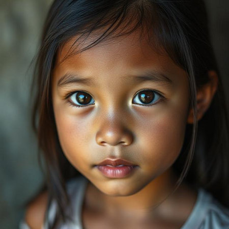 Portrait of a little Asian girl with big blue eyes.の素材
