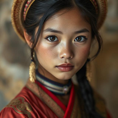 Portrait of a beautiful Asian girl in the traditional costume.の素材