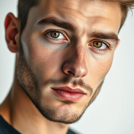 Close-up portrait of a young handsome man. Men's beauty, fashion.の素材