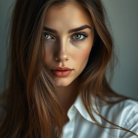 Portrait of a beautiful young woman with long hair. Close-up.の素材