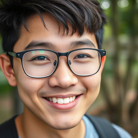 Portrait of a happy young Asian man with eyeglassesの素材