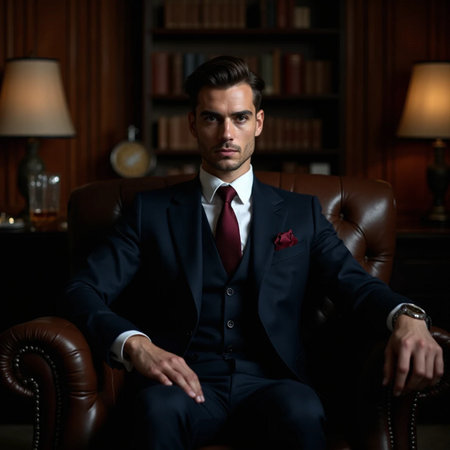 Portrait of a handsome man in a classic suit. Men's beauty, fashion.の素材