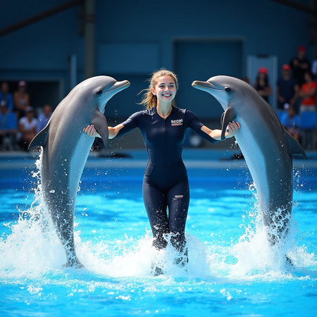 Dolphin Show in Dolphinarium, San Diego, California, USAの素材