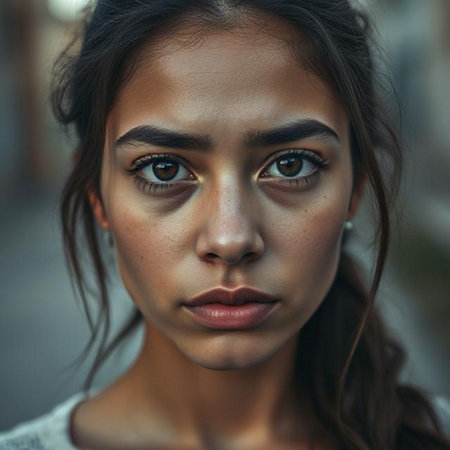 Portrait of a beautiful young woman with makeup and brown hair.の素材