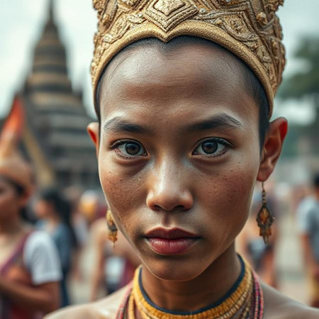 Unidentified Thai girl in traditional costume in Bangkok, Thailand.の素材