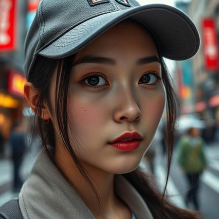 Portrait of a beautiful young Asian woman in the street.の素材