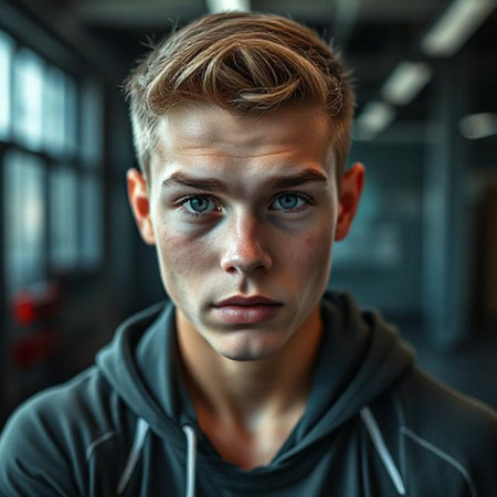 Portrait of a handsome young man in a sportswear.の素材