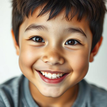 Portrait of a cute little boy smiling and looking at the cameraの素材