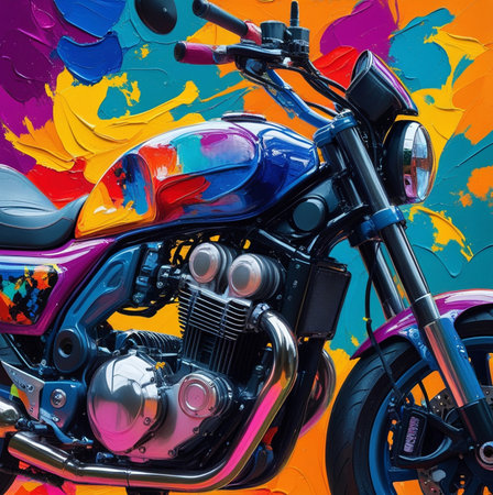 Motorcycle on the background of a colorful graffiti. Close-up.の素材