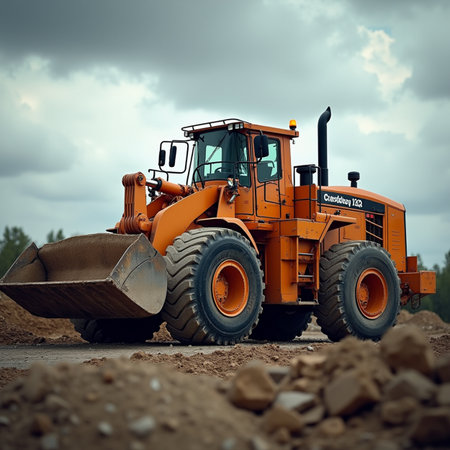 Heavy bulldozer working on a construction site. Heavy duty construction equipment.の素材