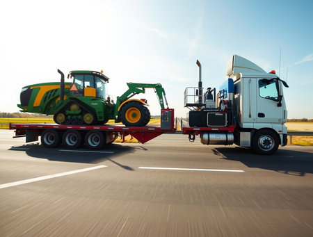 truck with trailer on the highway, cargo transportation, freight transportationの素材