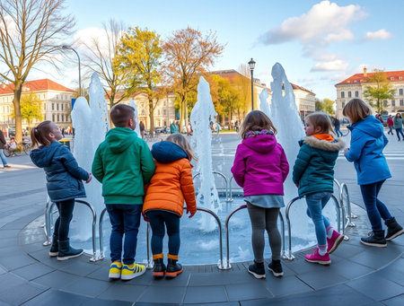 Unidentified children playing with ice sculptures in Krakow, Polandの素材