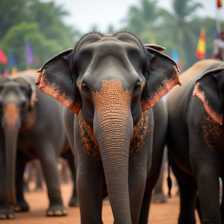 Elephants at the temple in Chiang Mai, Thailand.の素材