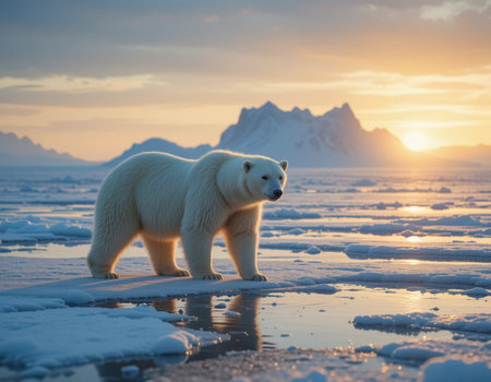 Polar bear (Ursus maritimus) walking on the pack ice, north of Svalbard Arctic Norwayの素材