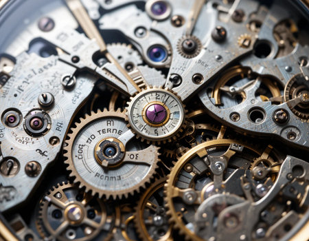Detail of the mechanism of an old watch, close-upの素材