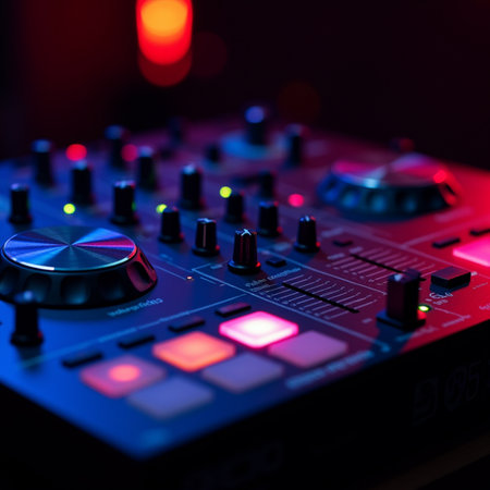 Close-up of a dj mixer. Selective focus. Shallow depth of fieldの素材