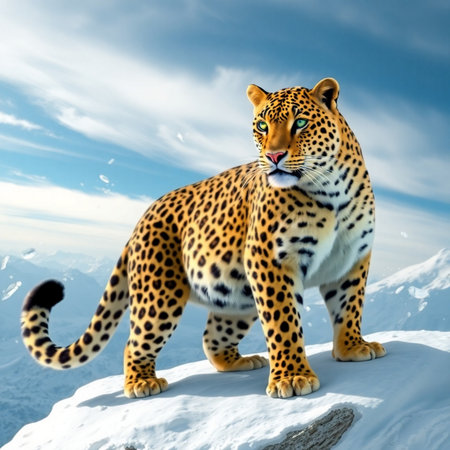 Leopard on top of a mountain. 3D render. Clip art.の素材