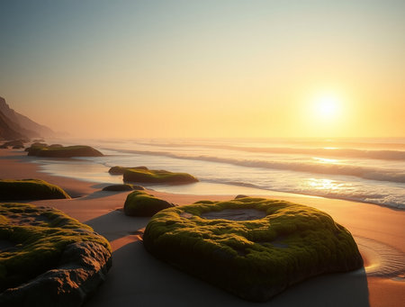 Beautiful sunset on the beach. Composition of nature. Toned.の素材