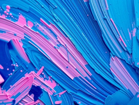 Blue and pink paint brush strokes macro closeup. Abstract background.の素材
