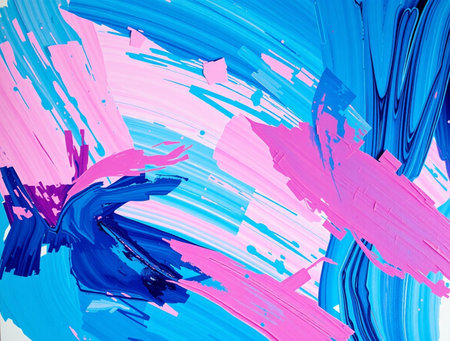 Abstract background with brushstrokes of paint in blue and pink colorsの素材
