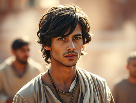 Fashionable man poses outside Gucci fashion show building for Milan Women's Fashion Week in Milan.の素材