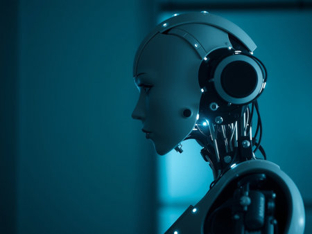 Artificial intelligence robot in the dark room. Futuristic concept.の素材