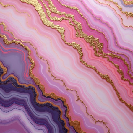 Marble background with gold and pink stripes. 3d illustration.の素材