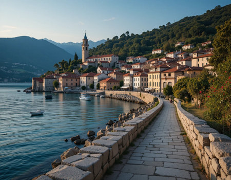 Old town of Perast on the shore of Lake Garda, Italyの素材