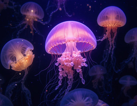 Jellyfish in the aquarium. Underwater world. Marine life.の素材