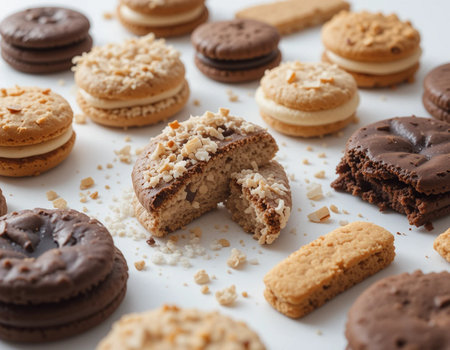 Different kinds of cookies on a white background. Selective focus.の素材