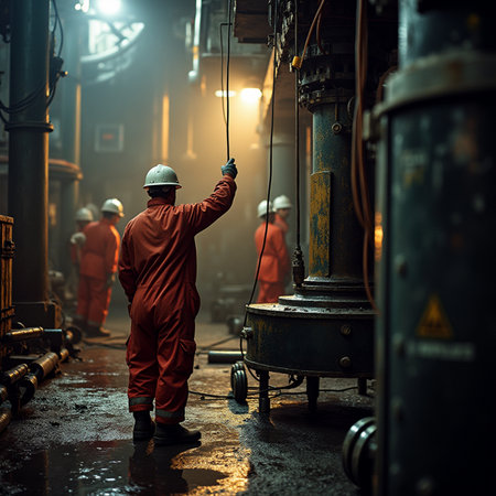 Industrial workers working in a metallurgical plant. Heavy industry.の素材
