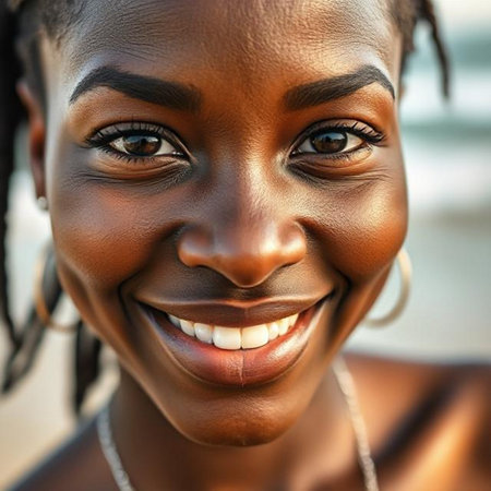 Portrait of a beautiful young african american woman smiling.の素材