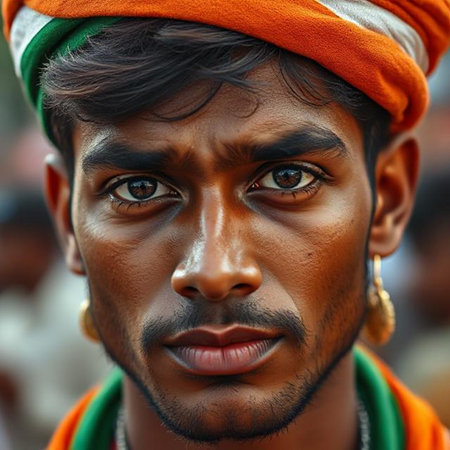 Portrait of Hindu Sadhu in Kolkata, West Bengal, Indiaの素材