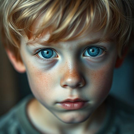 Portrait of a boy with blue eyes. Close-up.の素材